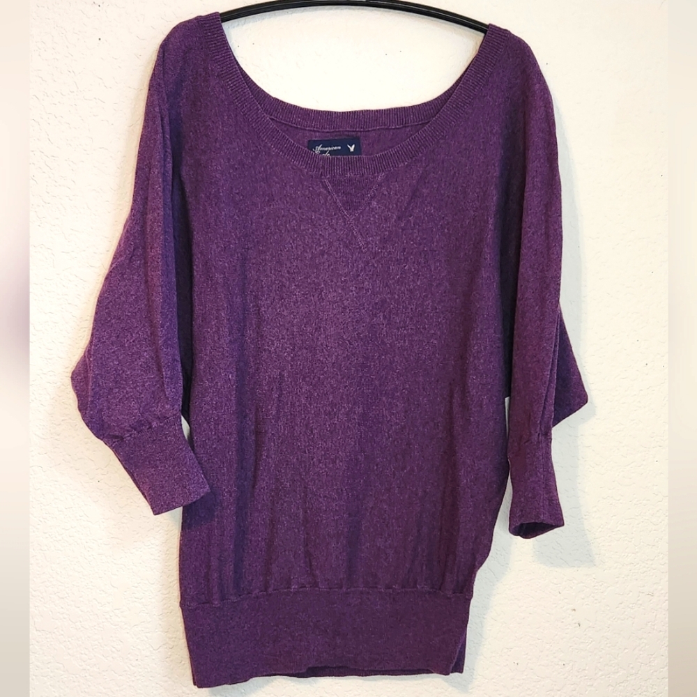 American Eagle Purple Dolman 3/4 Sleeve Scoop Neck Sweater, Size L